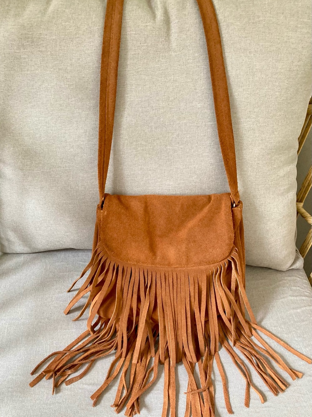 Vintage Berlin Glove USA Cognac Suede Fringe Shoulder Bag Boho Western